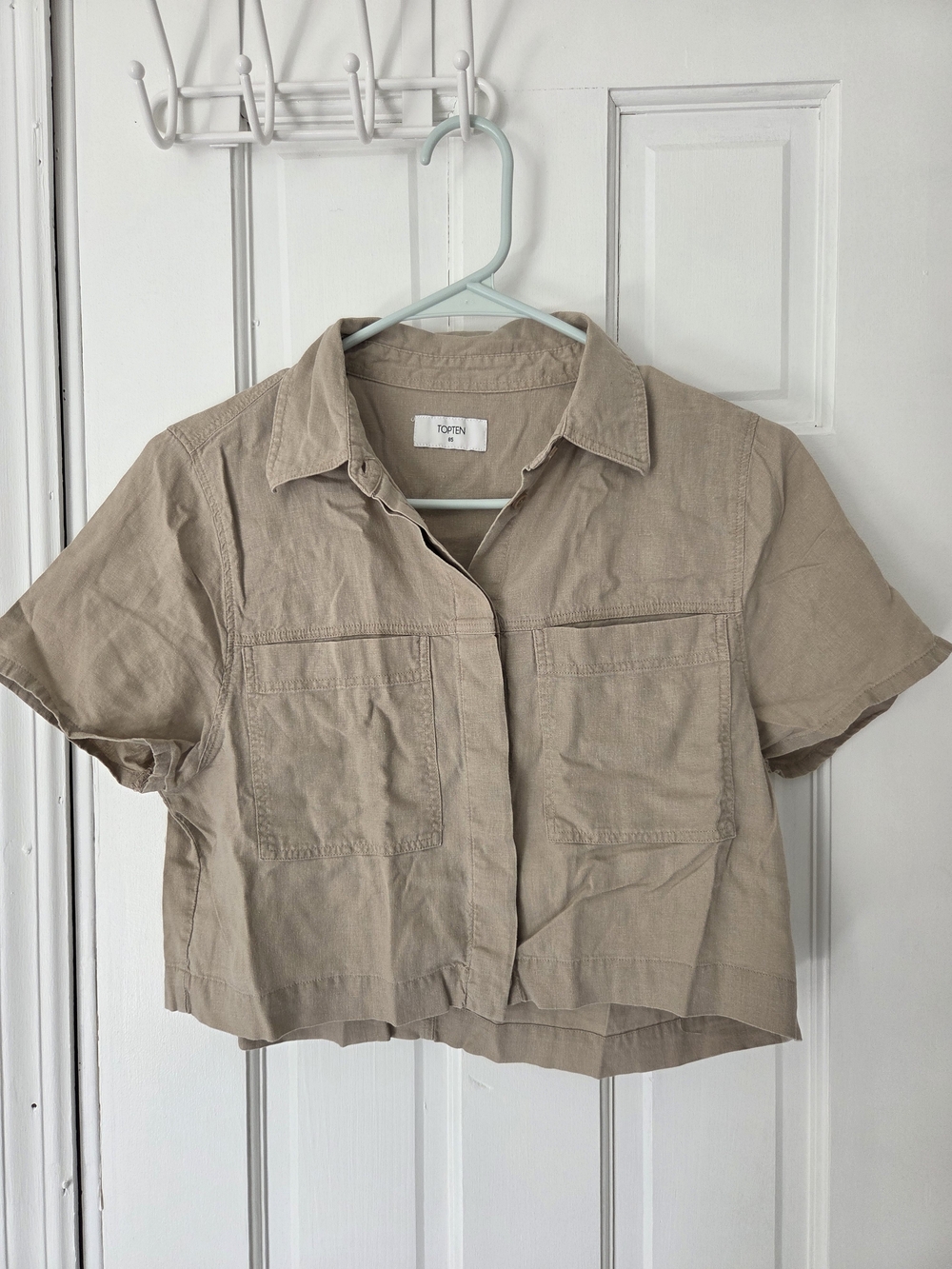 Korean Topten Cropped Button-Front Beige